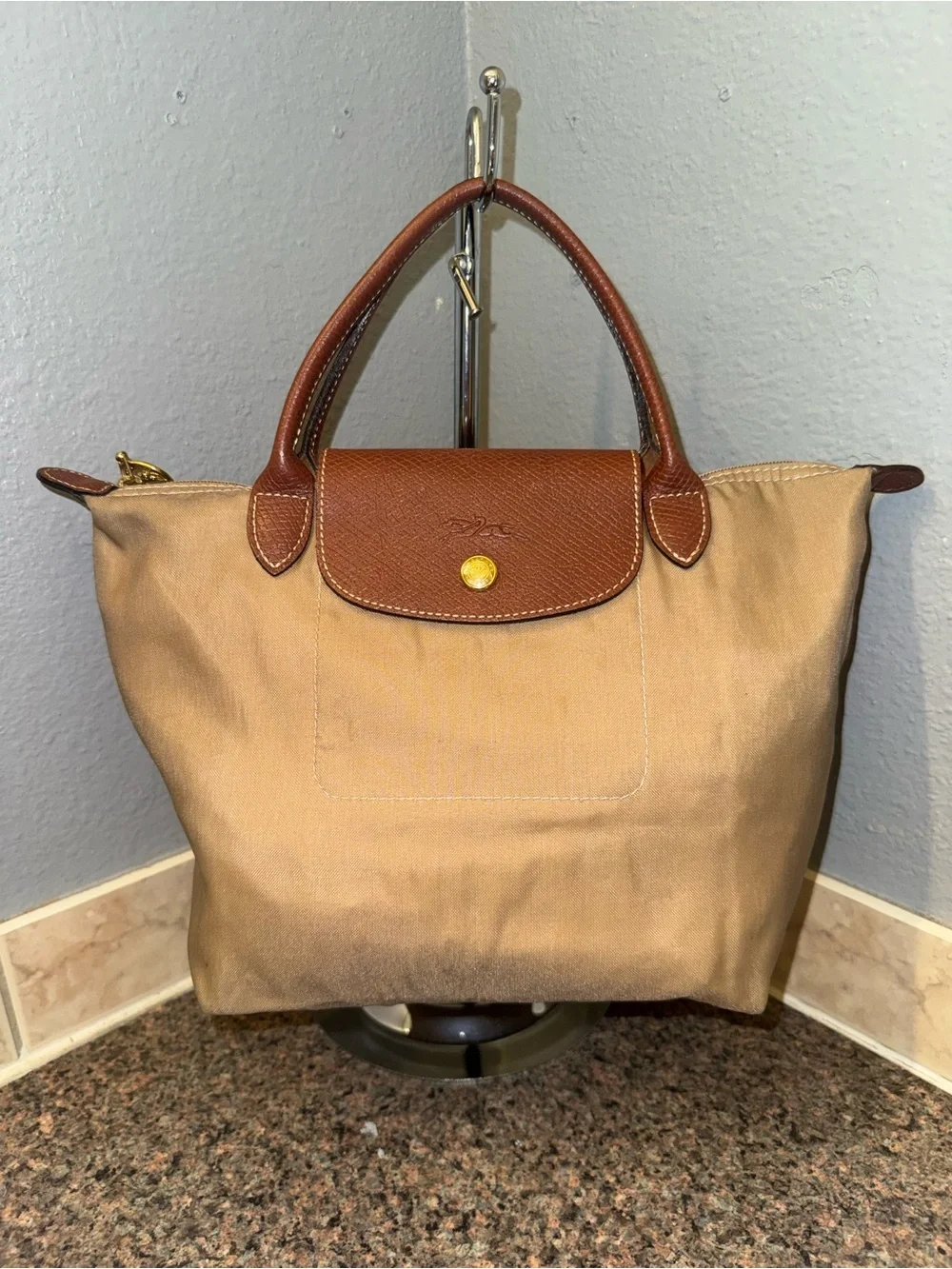 Longchamp Le Pliage Small Top Handle Bag - Beige/Tan